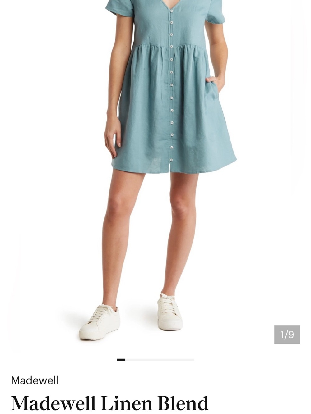 Madewell Button-Front Mini Skirt Dress in Seafoam.  XL.